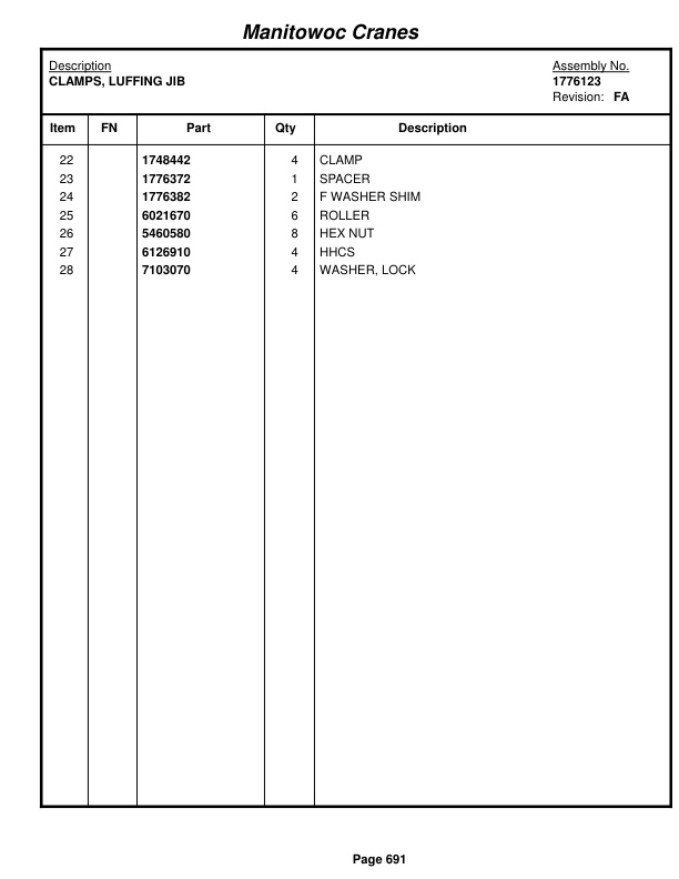 Manitowoc 999 Crane Parts Manual 9991391 2018-3