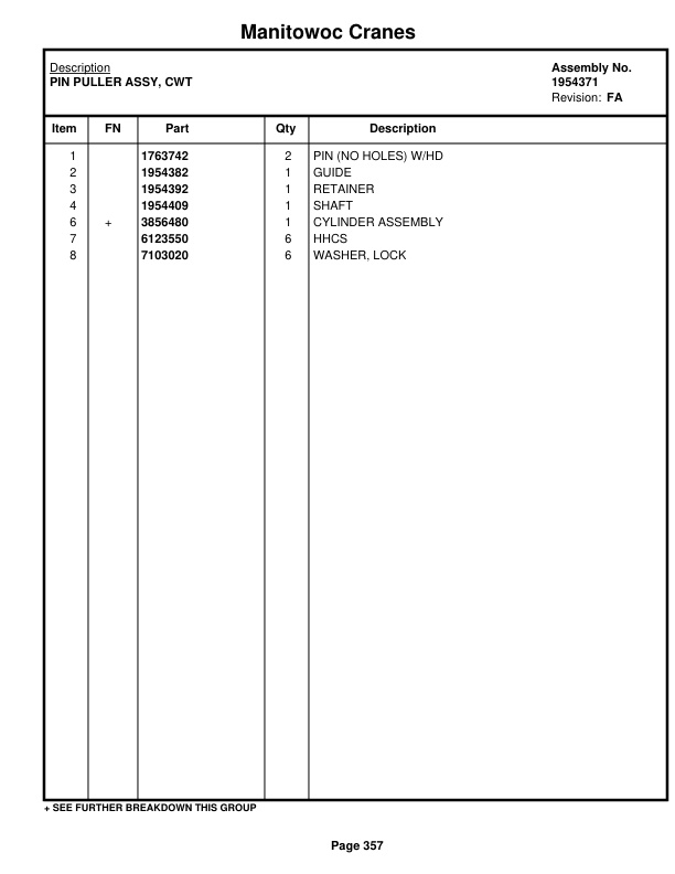 Manitowoc 999 Crane Parts Manual 9991401 2020-2