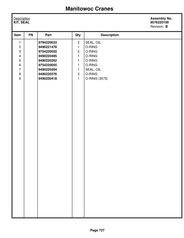 Manitowoc 999 Crane Parts Manual 9991401 2020-3