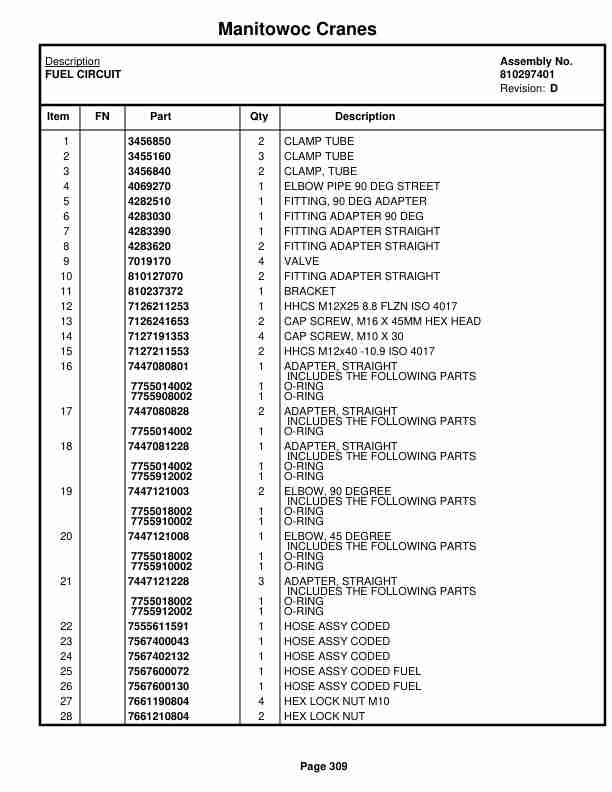 Manitowoc 999 Crane Parts Manual 9991408 2020-2