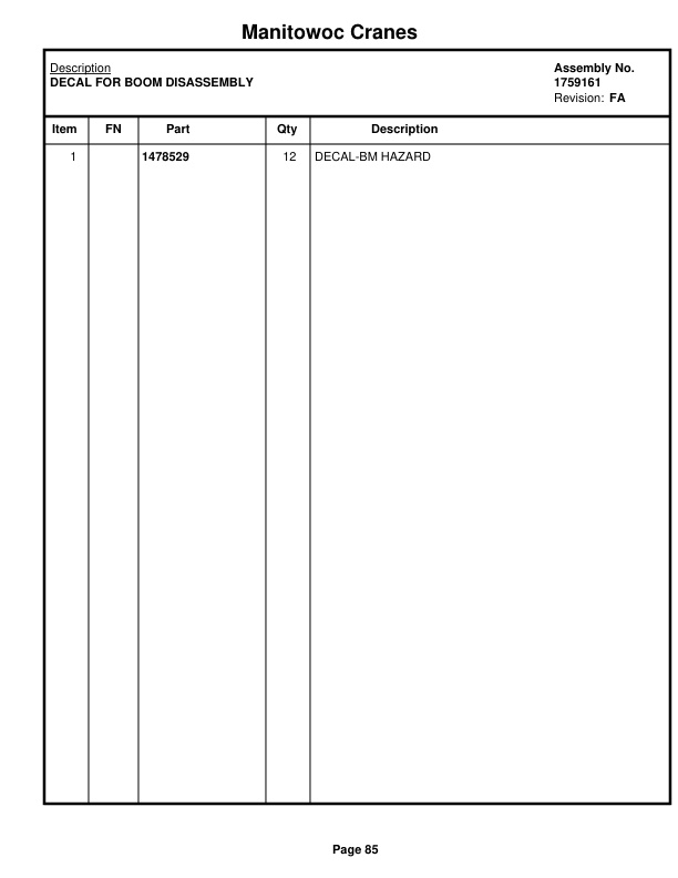 Manitowoc 999 LUFF Crane Parts Manual 9995102 2021-3