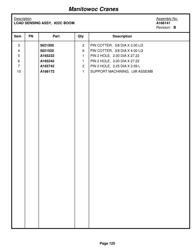 Manitowoc 999 LUFF JIB Crane Parts Manual 9995092 2015-2