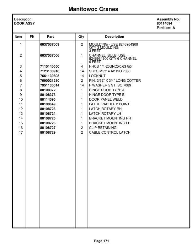 Manitowoc MLC100-1 Crane Parts Manual 91001008 2019-2