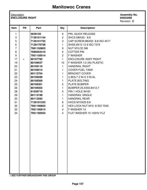 Manitowoc MLC100-1 Crane Parts Manual 91001023 2019-2