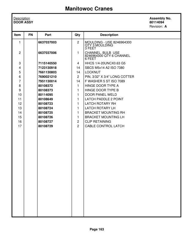 Manitowoc MLC100-1 Crane Parts Manual 91001043 2020-2