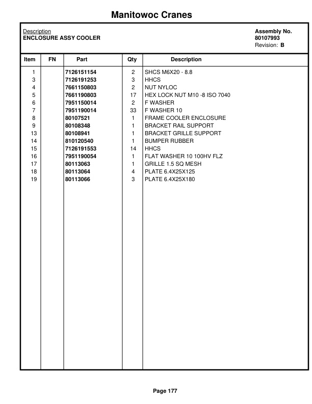 Manitowoc MLC100-1 Crane Parts Manual 91001052 2021-2