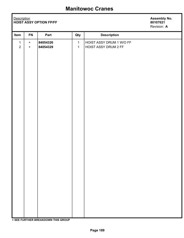 Manitowoc MLC100-1 Crane Parts Manual 91001076 2022-2