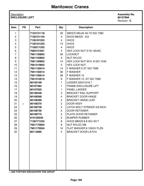 Manitowoc MLC100-1 Crane Parts Manual 91001079 2022-2