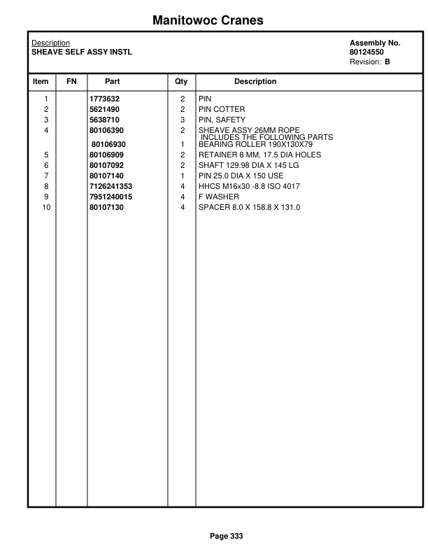 Manitowoc MLC150-1 Crane Parts Manual 91501009 2021-3