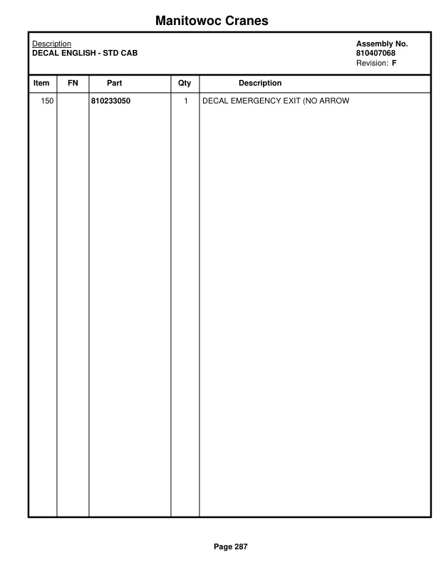 Manitowoc MLC165-1 Crane Parts Manual 91651130 2023-2