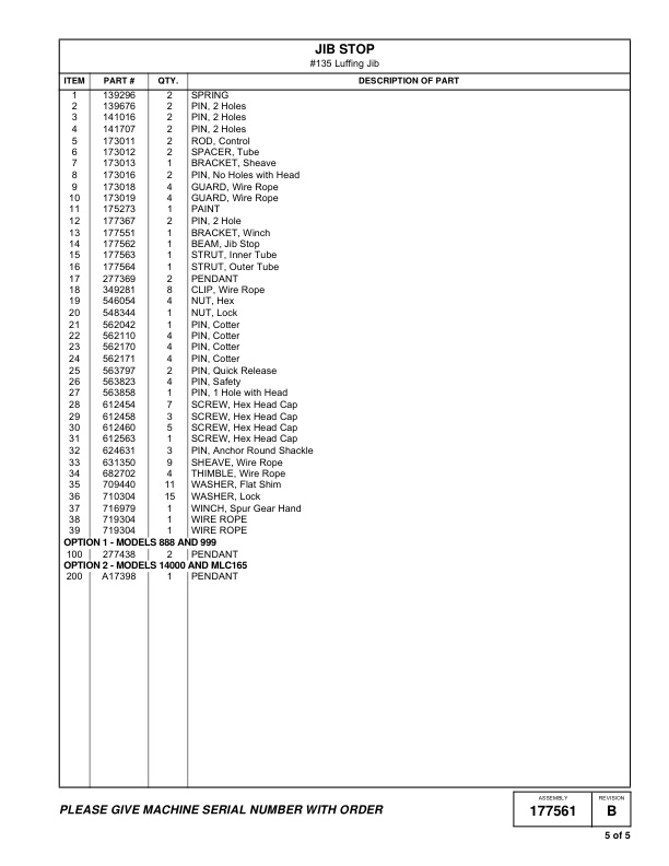 Manitowoc MLC165 Crane Parts Manual 8885120 2007-2