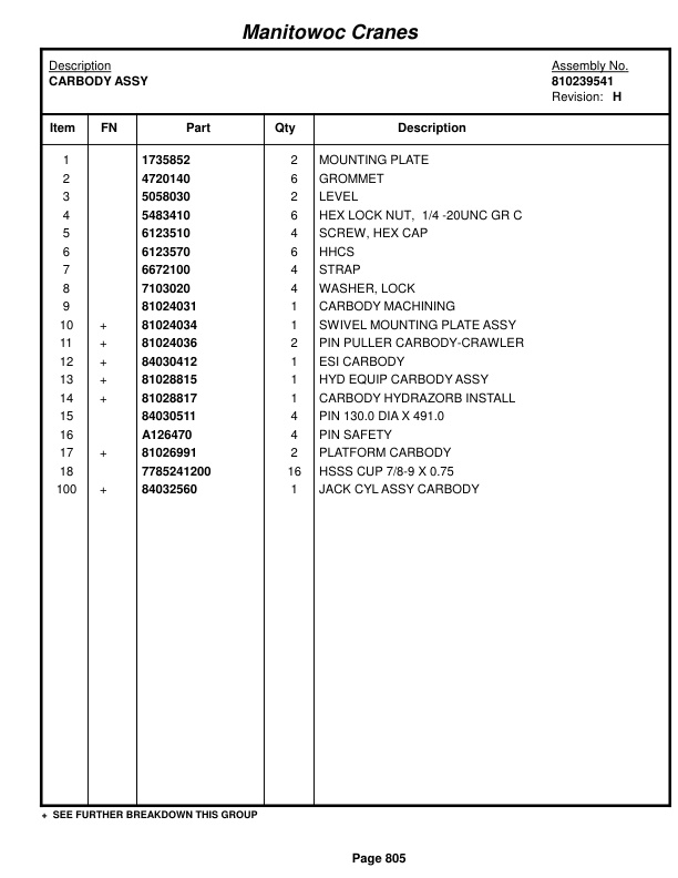 Manitowoc MLC300 Crane Parts Manual 3001067 2018-3