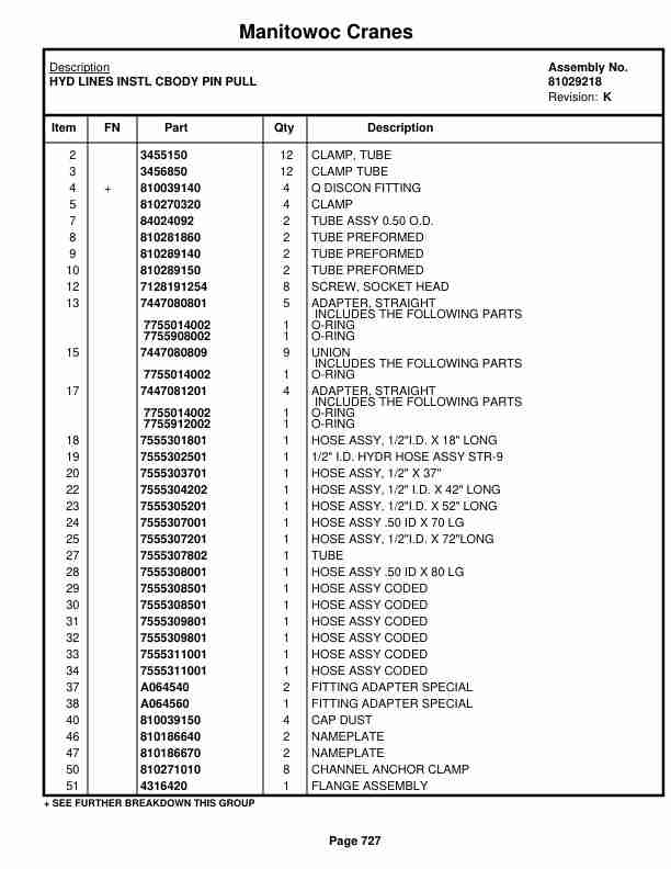 Manitowoc MLC300 Crane Parts Manual 3001070 2018-3