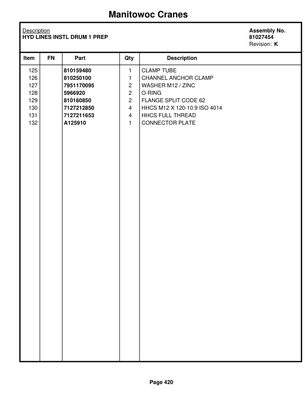 Manitowoc MLC300 Crane Parts Manual 3001084 2020-2