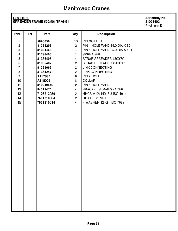 Manitowoc MLC300 LUFF Crane Parts Manual 3005035 2020-2