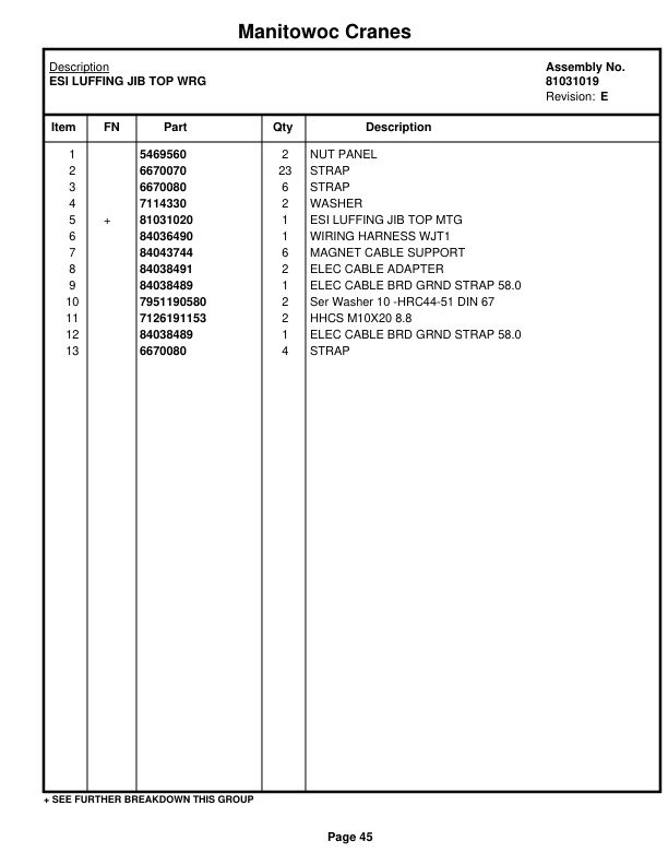 Manitowoc MLC300 LUFF Crane Parts Manual 3005036 2020-2