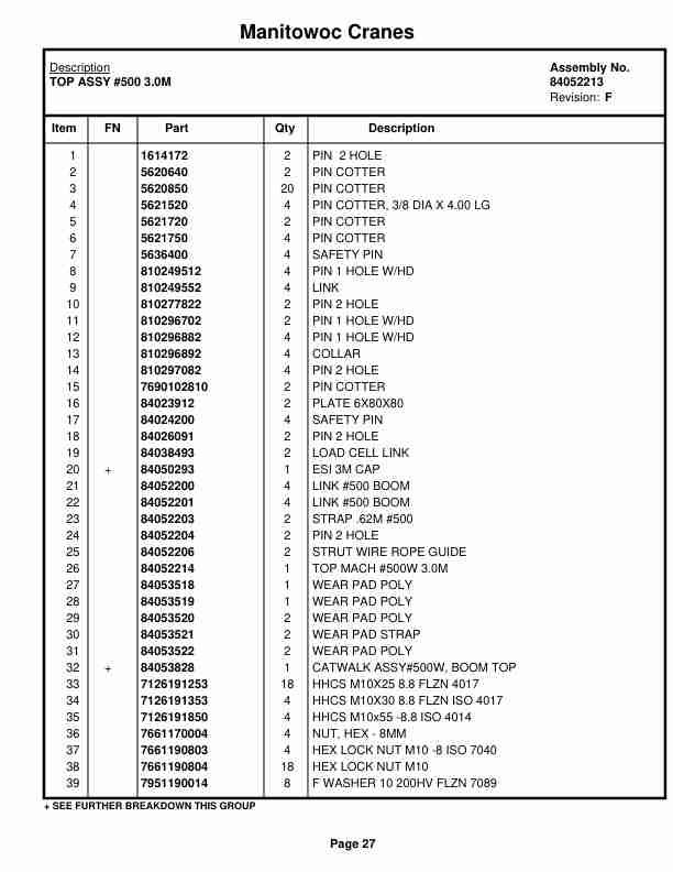 Manitowoc MLC300WB Crane Parts Manual 3007003 2019-2