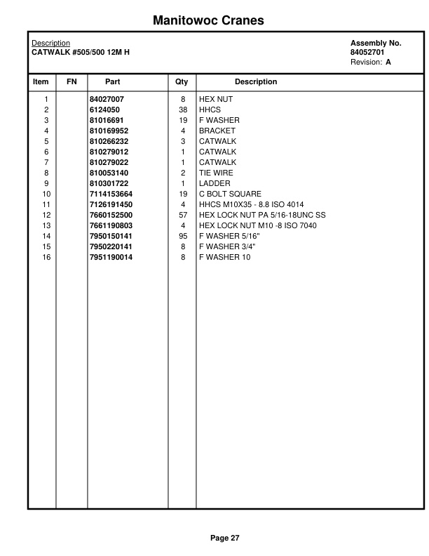 Manitowoc MLC300WB Crane Parts Manual 3007004 2020-2