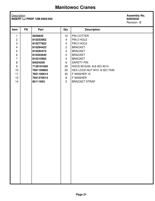 Manitowoc MLC300WB Crane Parts Manual 3007005 2020-2