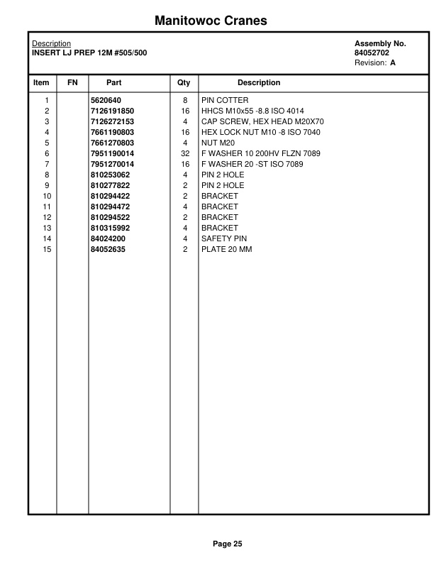 Manitowoc MLC300WB Crane Parts Manual 3007006 2019-2