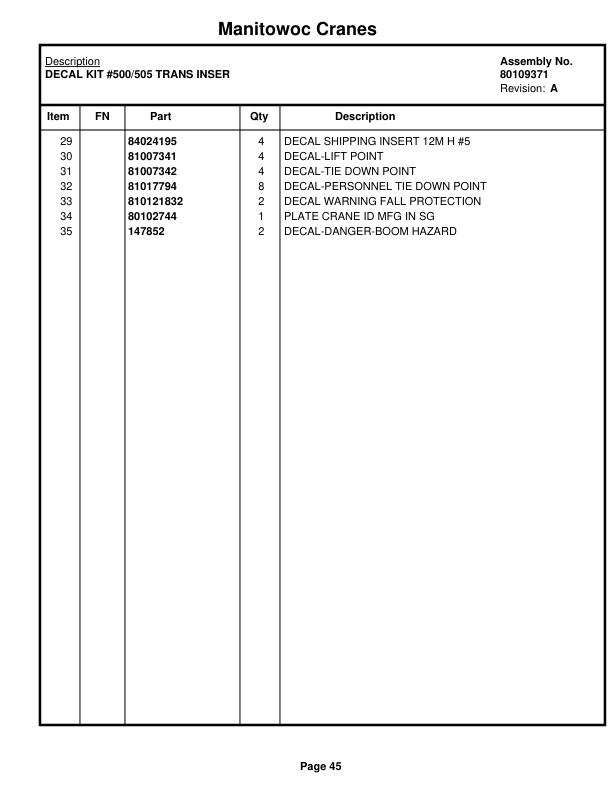 Manitowoc MLC300WB Crane Parts Manual 3007016 2021-3