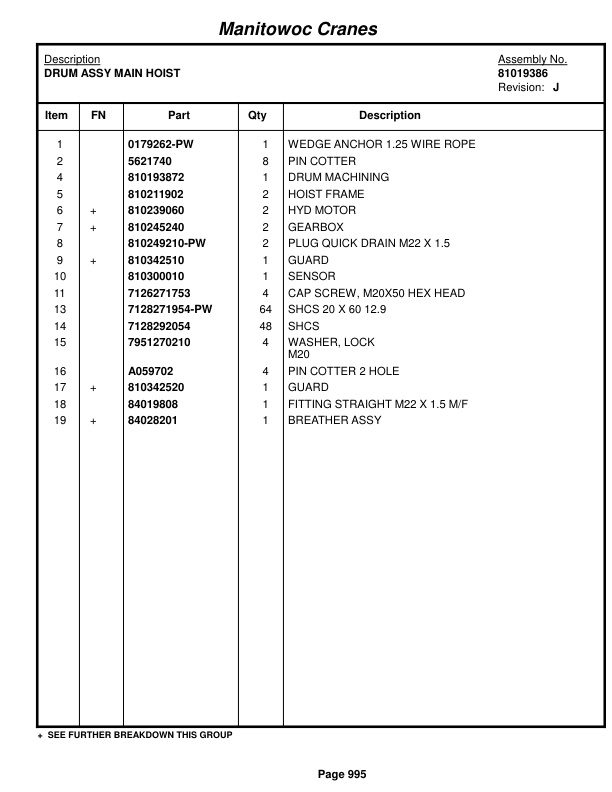 Manitowoc MLC650 Crane Parts Manual 606179 2018-3