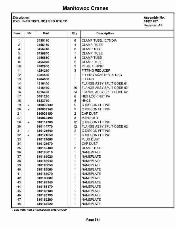 Manitowoc MLC650 Crane Parts Manual 6501032 2018-2