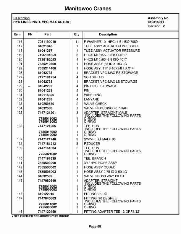 Manitowoc MLC650VPC-MAX Crane Parts Manual 6503024 2019-2