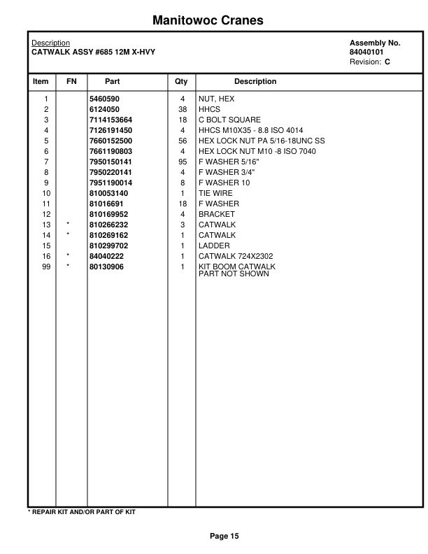 Manitowoc MLC650WB Crane Parts Manual 6507016 2021-2