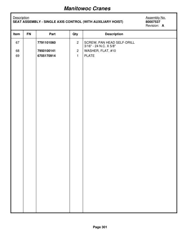 Grove RT600E Crane Parts Manual 232899 2012-2