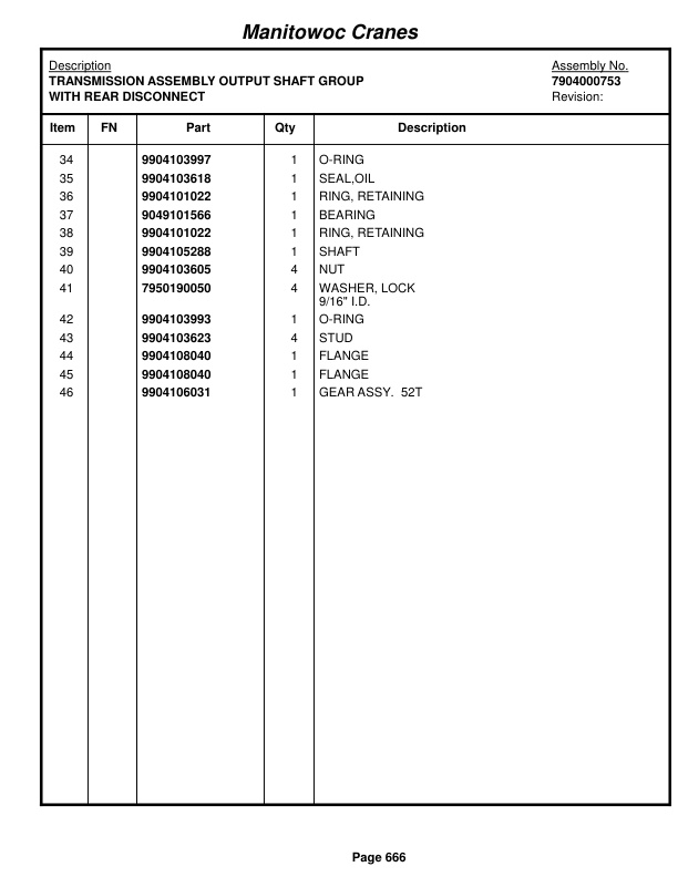 Grove RT635C Crane Parts Manual 220340 2014-3