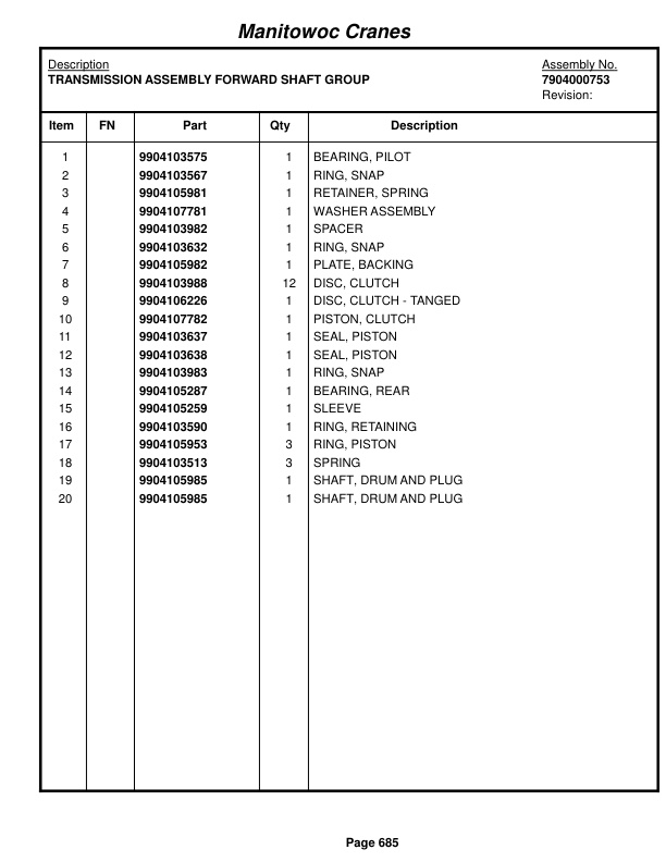 Grove RT635C Crane Parts Manual 220794 2014-3