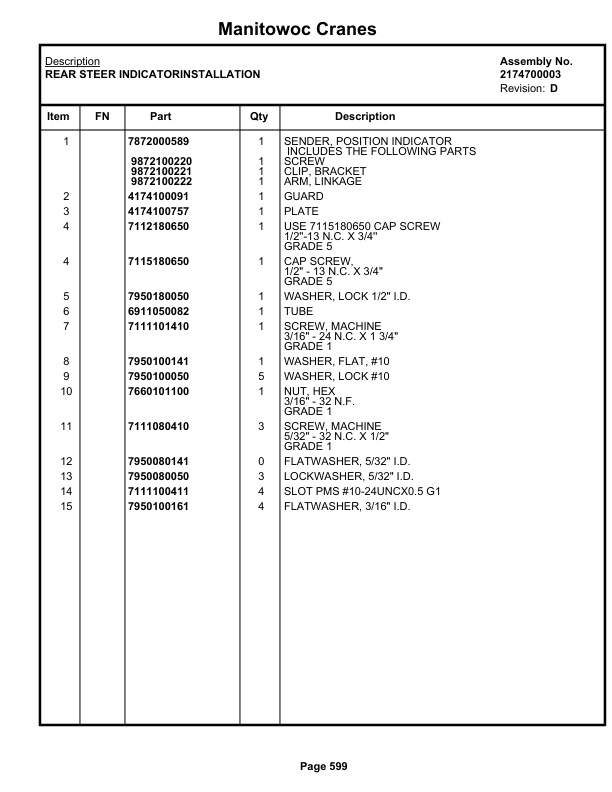 Grove RT635C Crane Parts Manual 77459 2020-3