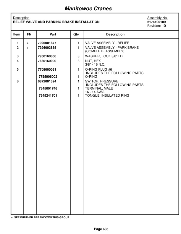 Grove RT635C Crane Parts Manual 81824 2012-3