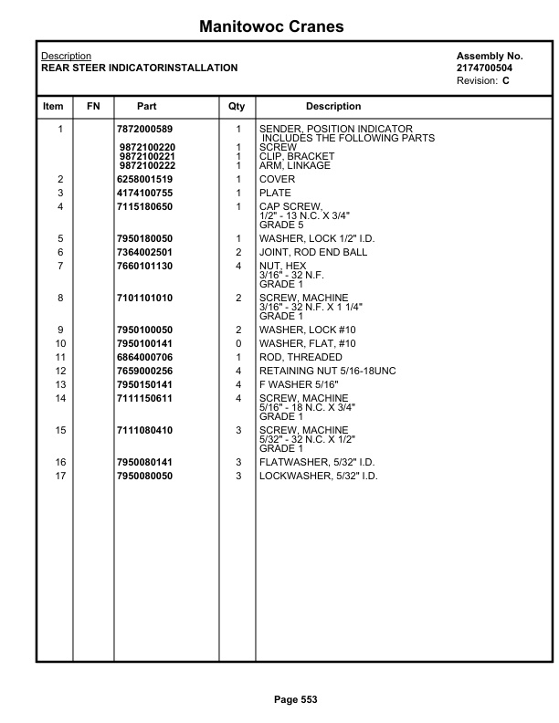 Grove RT635C Crane Parts Manual 83222 2022-3