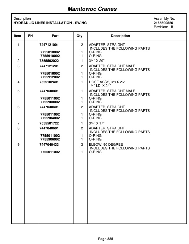 Grove RT635C Crane Parts Manual 83842 2009-2