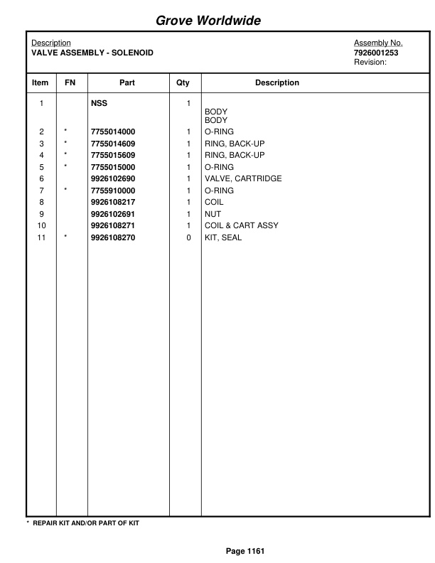 Grove RT635C Crane Parts Manual 86003 2003-3