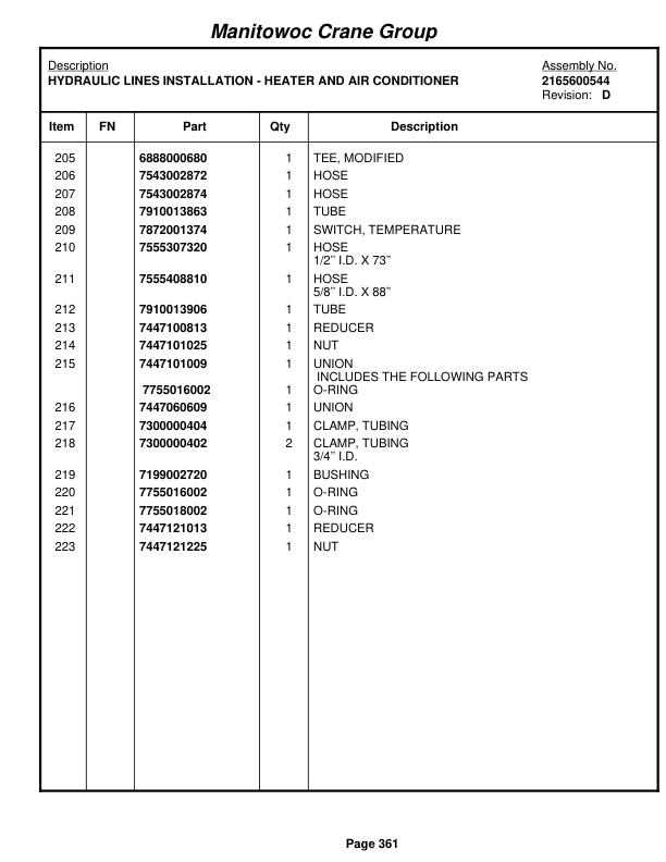 Grove RT635C Crane Parts Manual 87359 2005-2