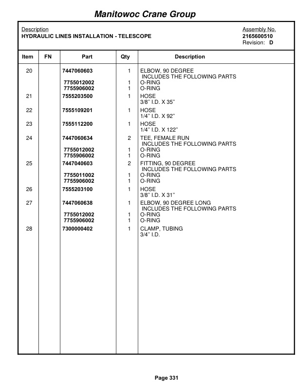 Grove RT640C Crane Parts Manual 220886 2004-2