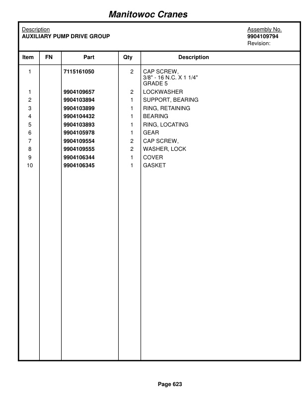 Grove RT650E Crane Parts Manual 223188 2015-3