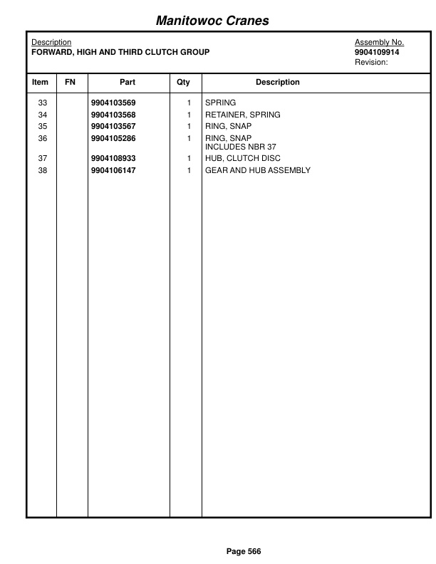 Grove RT650E Crane Parts Manual 223482 2015-3