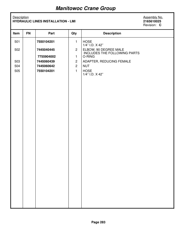 Grove RT650E Crane Parts Manual 224500 2005-2