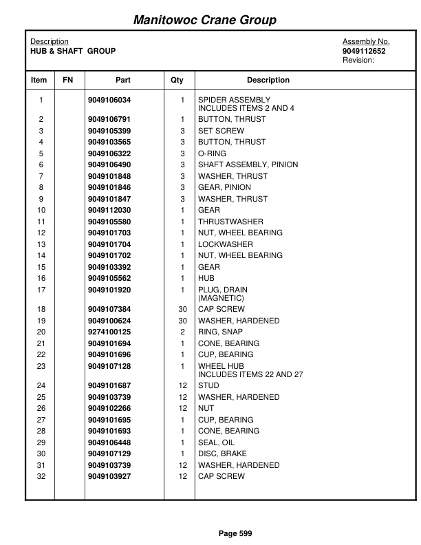 Grove RT650E Crane Parts Manual 224664 2005-3