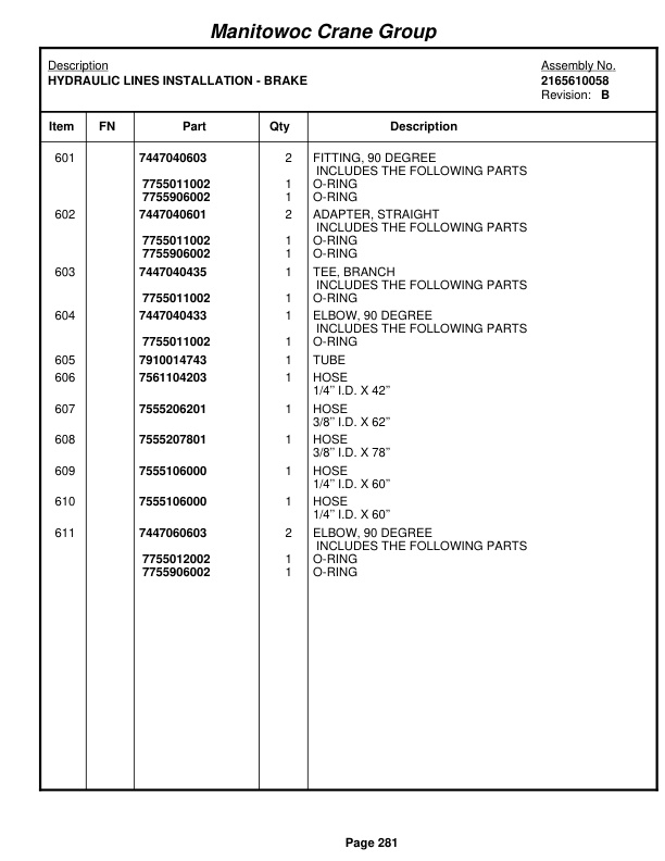 Grove RT650E Crane Parts Manual 224954 2005-2