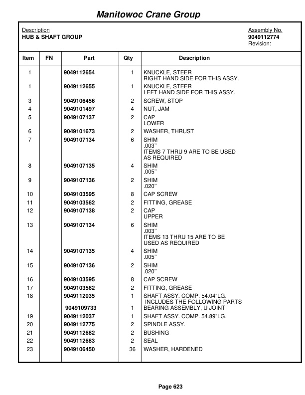 Grove RT650E Crane Parts Manual 225694 2006-3