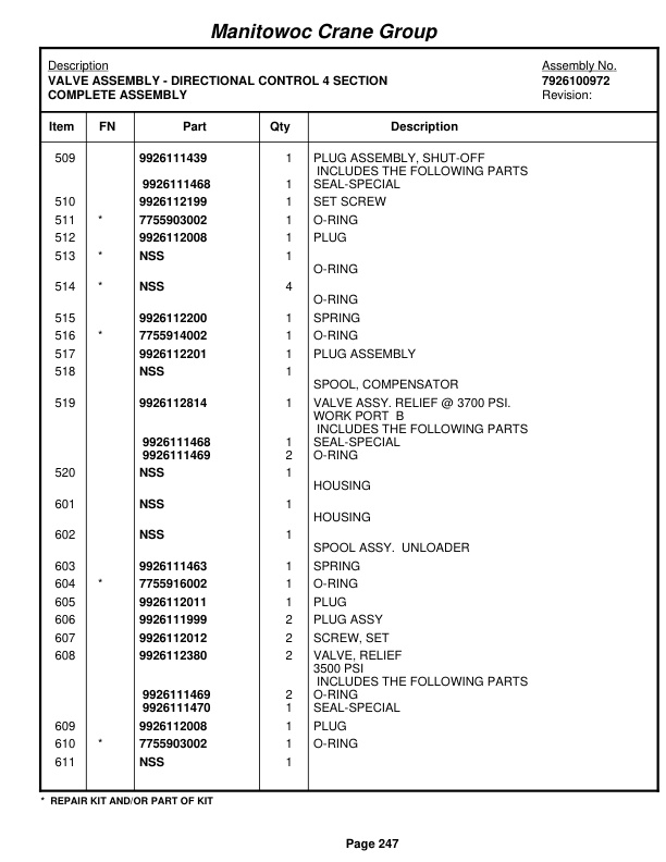 Grove RT650E Crane Parts Manual 226302 2007-2