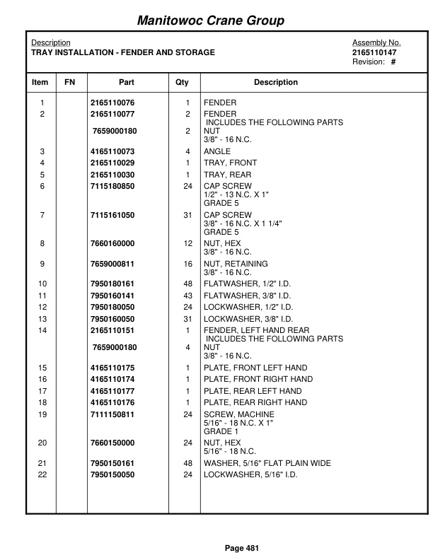 Grove RT650E Crane Parts Manual 226495 2007-3