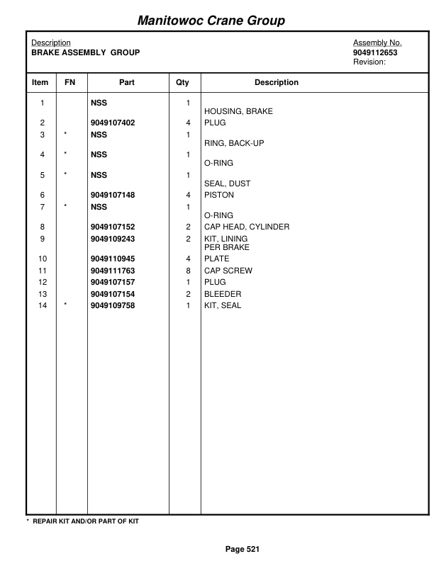 Grove RT650E Crane Parts Manual 226532 2007-3