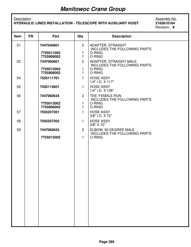 Grove RT650E Crane Parts Manual 227224 2007-2