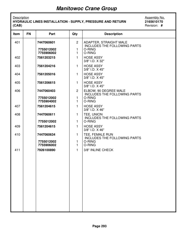 Grove RT650E Crane Parts Manual 227768 2007-2